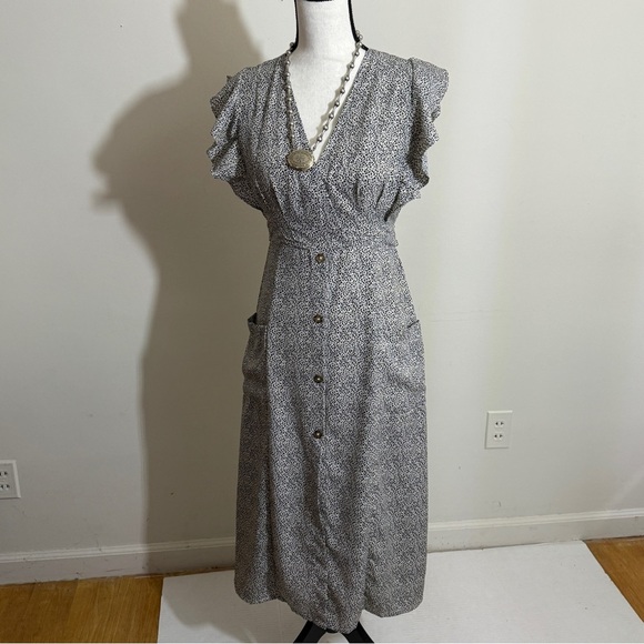 Sienna Sky Monochrome Ruffle Midi Dress sz xs - Picture 3 of 14